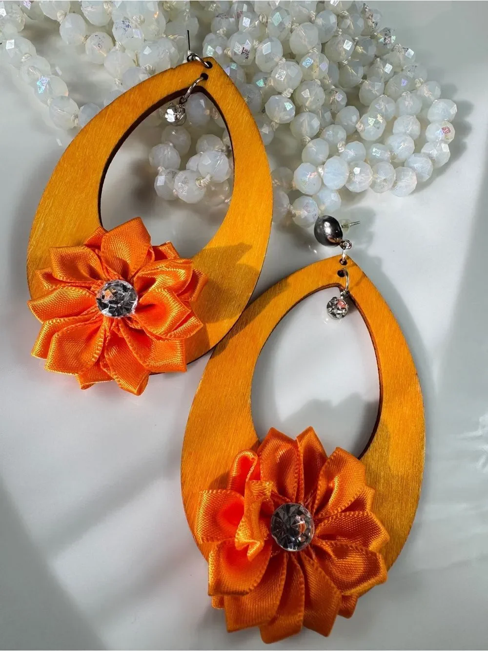 Handmade Orange Flower Drop Earrings - Bold Women's Jewelry